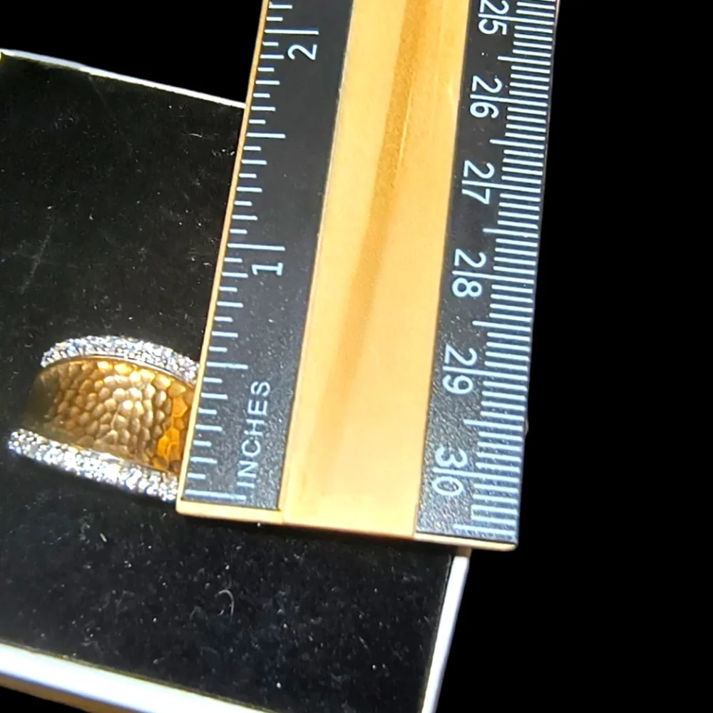 Joseph Esposito Chunky Two-tone Hammered CZ and Sterling Silver Ring - Picture 6 of 12